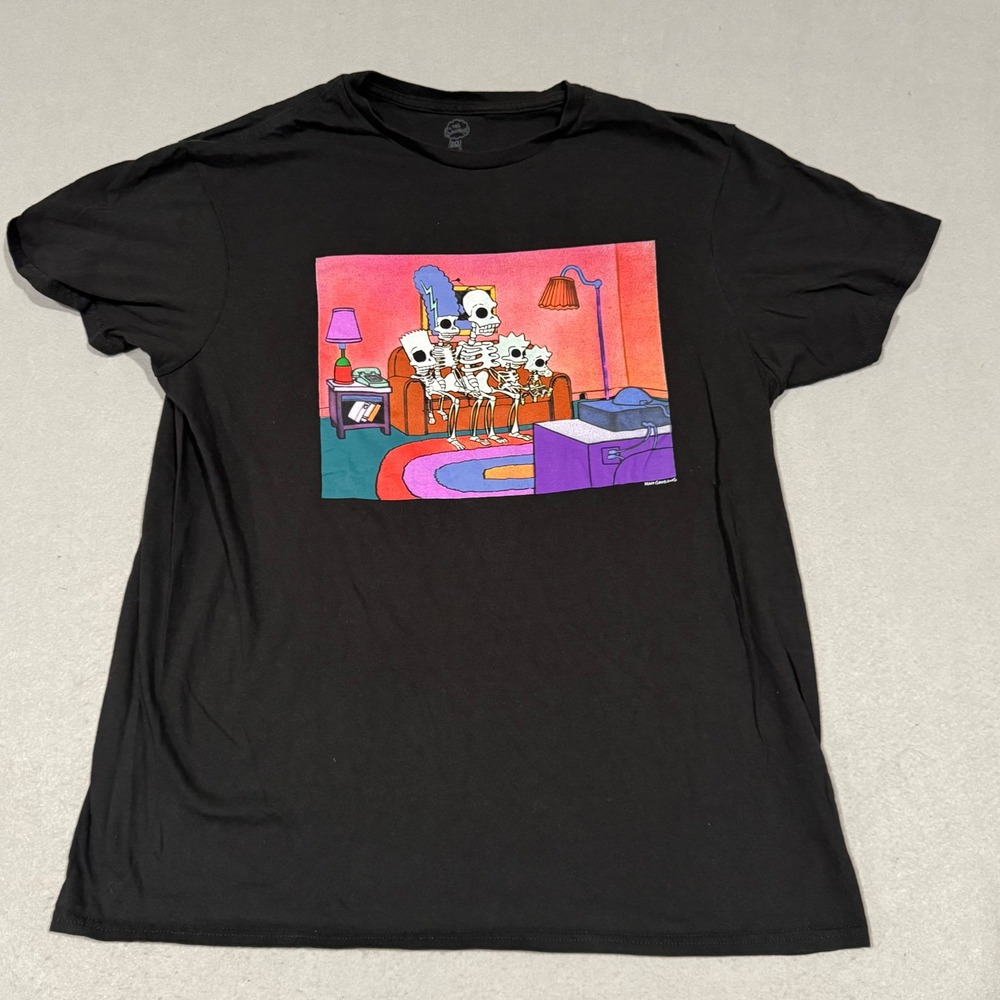 The Simpsons T-Shirt Mens L Black Skeleton Couch Gag Graphic Vintage Tee